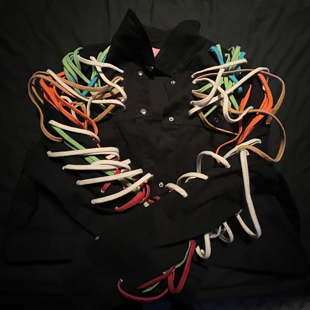 Black Jacket with Multicolor Lace Details